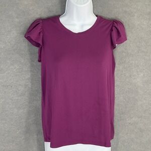 Freely Top Womens XL Purple Short Ruffle Sleeve‎ Stretch Athletic Workout Wear